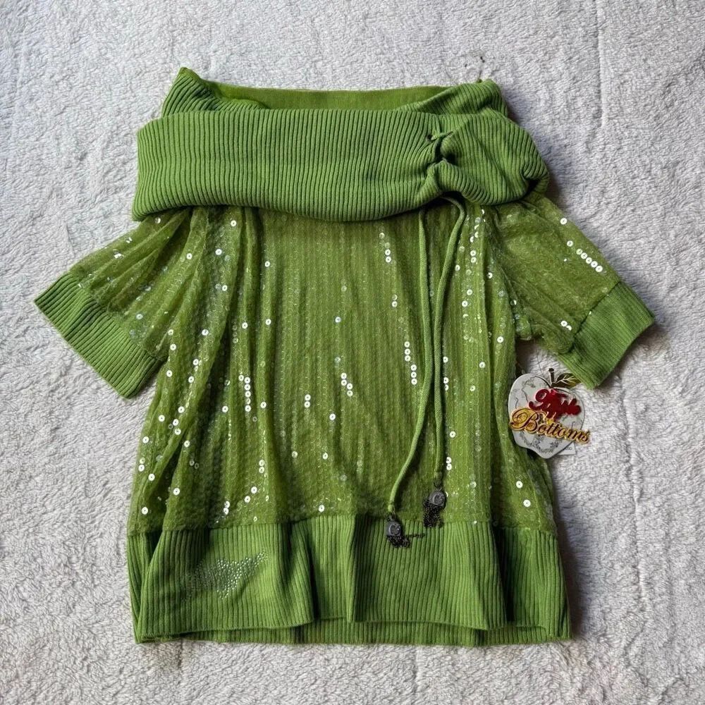 NWT Apple Bottoms Sequin Cowl Neck Top – Y2K Glam Statement Blouse